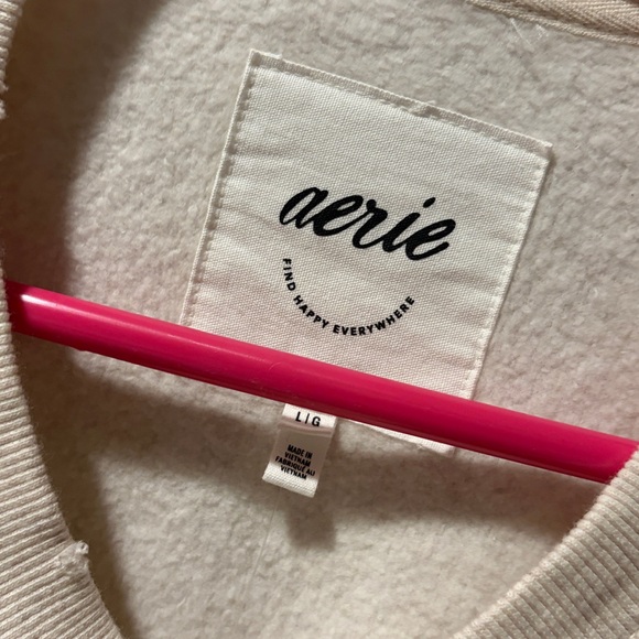 Aerie Cream Crewneck Sweater with Yellow Patch - Picture 3 of 5